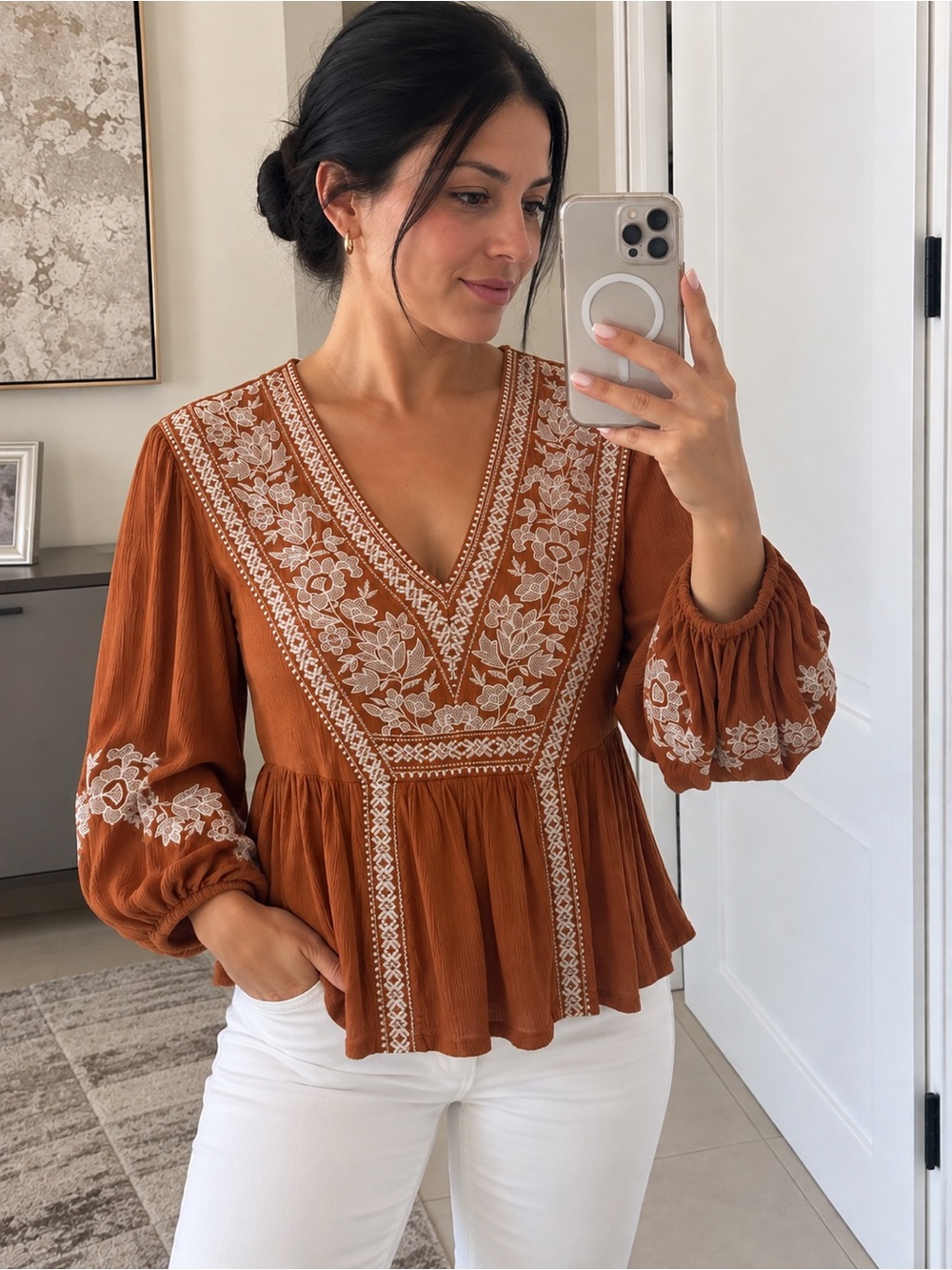 Embroidered Boho Peplum Blouse American Eagle Size S